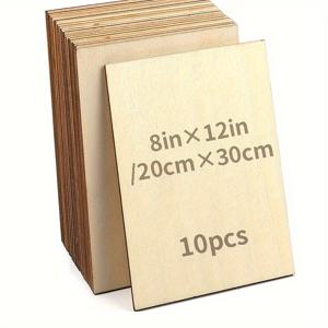 TEMU 10pcs 공예용 나무 시트-12 X 8 X 1/12 인치-2.7mm 두께의 플라이우드 시트, 매끄러운 표면의 미완성 사각형 나무 판자, 레이저 커팅, 목재 연소, 건축 모형, 염색용