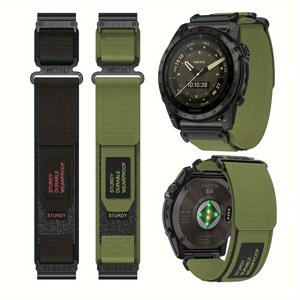 TEMU Garmin Fenix ​​7/ 7X Pro/ 6/ 6X Pro/ Sapphire 5/ 5X Plus/ 3/ 3 HR S60/Approach S62 Forerunner935/945 Quatix5 하이 마운틴 나일론 루프 매직 테이프 금속 통기성 경량 스포츠 스트랩에 적합한 26mm/22mm 너비