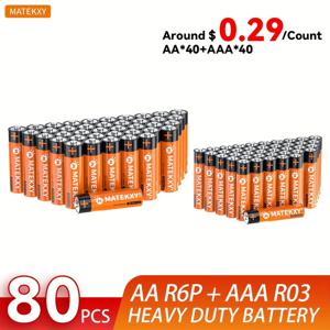 TEMU MATEKXY 배터리 80/48/32 1.5V AA+AAA R6P+R03P 조합 슈트 탄소 아연 배터리 일회용 건전지 및 8개 1.5V AA/AAA 배터리 탄소 배터리 알람 시계 리모컨 마이크 MP3, 카메라, 플래시, 면도기, 전기 장난감, CD 플레이어, 전원 리모컨, 할로윈 호박 등, 일회용 비충전 배터리|CD플레이어