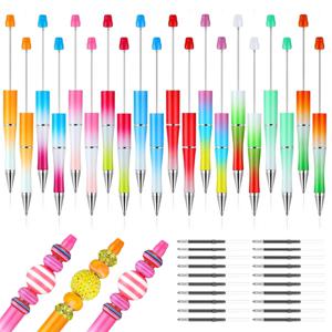 TEMU 학생들, 사무실, 학교 용품을 위한 선물 만들기용 20개의 비드 펜, 플라스틱 비드 펜 대량 구매, 검은 잉크 비드 펜 추가 20개 리필