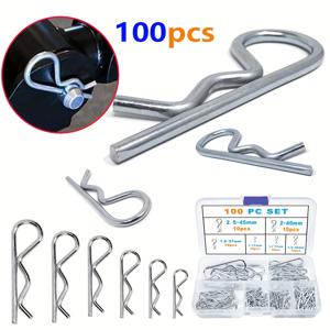 TEMU 100개 R-타입 코터 핀 세트 - 6가지 크기, 자동차, 잔디 깎기, 트럭 및 소형 엔진의 안전한 너트 & 볼트용 아연 도금 강철 클램프