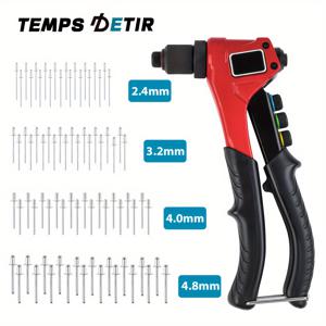 TEMU 질긴 듀얼 핸들 수동 리벳건 세트, 80개의 리벳과 4개의 교환 가능한 리벳 헤드(2.4/3.2/4.0/4.8mm)가 있는 4-in-1 리벳 설치 도구, 가정 수리 및 DIY용으로 적합한 전문 핸드 리베터, 플라스틱, 금속, 가죽에 적합