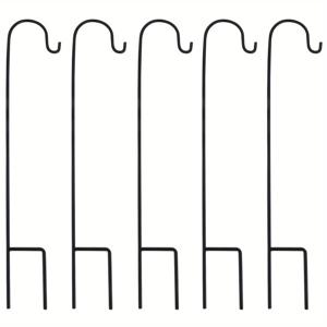 TEMU 5개 팩 블랙 아이언 메탈 가든 훅, 헤비 듀티 아웃도어 스테이크 스탠드 태양열 피더, 바구니, 램프, 화분 걸기 - 다재다능한 가든 램프 훅