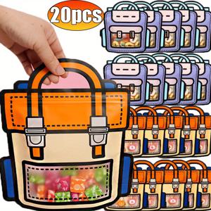 TEMU 20pcs, Schoolbag 모양의 플라스틱 인감 가방, 크리 에이 티브 쿠키 캔디 포장, 생일 치료 및 호의를위한 재사용 가능한 파티 핸드백 선물 가방