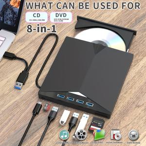 TEMU 7-in-1 USB3.0 휴대용 CD/DVD 드라이브: 굽기, 재생, 랩탑/데스크탑/PC/Mac 운영 체제와 호환!