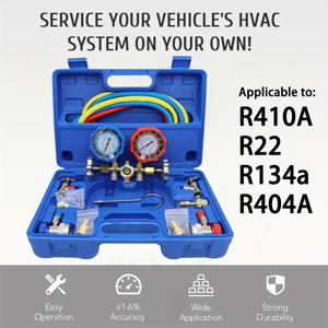 TEMU HVAC 매니폴드 게이지 세트 알루미늄 합금 - R410A R22 R134a R404A 냉매용 에어컨 라인 수리 도구 - 이중 게이지 AC 진단 및 서비스 툴 키트 (캐리잉 케이스 포함)