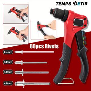 TEMU 4 In 1 전문 리벳건 세트, 2.4-4.8mm 수동 블라인드 리벳건, 4개 교체 가능한 리벳 헤드와 함께, 플라스틱, 금속, 인조 가죽용 80개 리벳