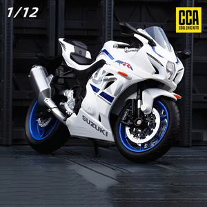 TEMU 1대 1:12 GSX-R1000 화이트 오토바이 당겨서 뒤로 당기는 자동차 모형 섬세한 장식 오락품 선물