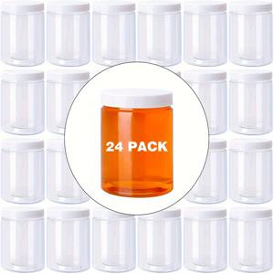 TEMU Value Pack 24개 레스토랑용 뚜껑이 있는 8온스 점액 용기, 흰색 방수 뚜껑과 스티커가 있는 점액용 플라스틱 항아리 용기 DIY 점액 만들기, 캔디, 예술 공예, 로션, BPA 프리, 2.5x2.5x3.3in Eid Al-를 위한 미니 보관함 아다 무바라크|슬라임