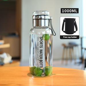 TEMU 1pc 1000ml 고급 유리 물병, 스테인리스 스트레이너, 넓은 입구 및 실리콘 로프, 보호 홀더 포함, 스포츠 및 야외 사용을 위한 물병