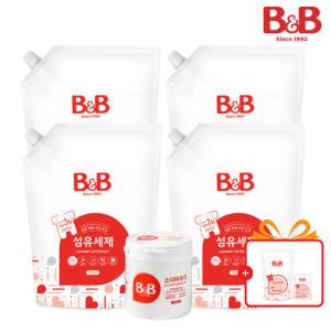 비앤비 섬유세제1500ml 리필형 4입+소다파우더1입+증정품_J837