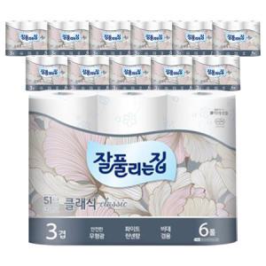 D잘풀리는집 클래식 3겹 25m 6롤 화장지 X12