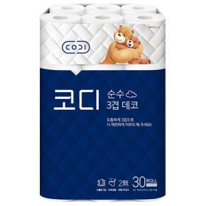 쌍용 코디 순수3겹 30M 30롤 화장지 1팩 (2개당 3000원)