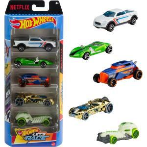 Hot Wheels B0CBNNG6X6 핫 휠 장난감 자동차 및 트럭 5팩, 애니메이션 넷플릭스 시리즈 렛츠 레이스의 다이