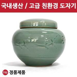 국산 도자기 단지 청자운학 단지 1.2kg 경옥고 꿀 소금 된장 고추장 항아리 선물