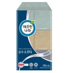 깨끗한나라 정사각 순수소프티 미용티슈(1팩/100매x6개입)