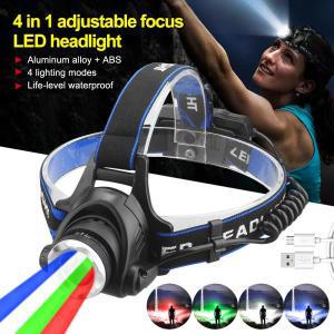 레드/그린/블루/화이트 4in1 Headlamp XPG LED 조정 가능한 포커스 헤드라이트 낚시 캠핑 USB 충전 램프