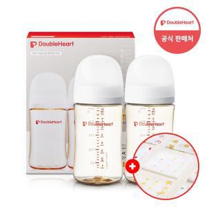 [더블하트] 모유실감 3세대 PPSU 젖병 베이직 트윈팩 240ml 제뉴인화이트 (젖꼭지미포함) (+가제손수건 ...