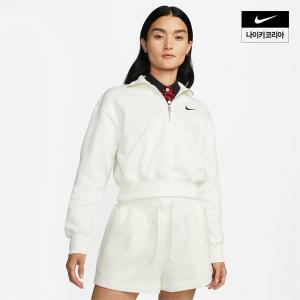 [매장정품] 나이키 NIKE 스포츠웨어 피닉스 플리스 여성 오버사이즈 하프집 크롭 스?셔츠 DQ5768-133