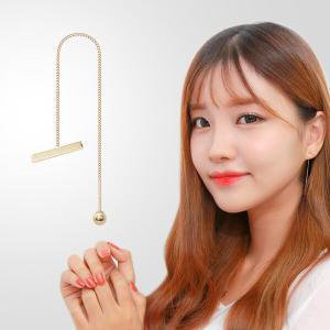 14K GOLD 스틱 롱 체인 드롭 금 피어싱 귀걸이