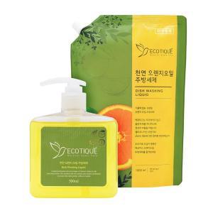 [에코띠끄]친환경 천연 오렌지 오일 과일채소용 주방세제 세트, 용기 500ml+리필 1000ml