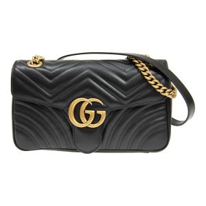 GUCCI 마몽드 시리즈 마몽드 로고 구제 슬릿 레더 체인 크로스백 스몰 사이즈 여성 블랙 26cm*7cm*15cm