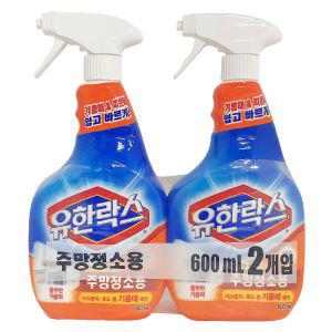 유한락스 주방청소용 본품600ml 2입 렌지후드 때제거 세정제 기름 뿌리는락스