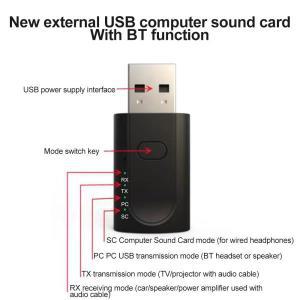 PC 송신기용 USB 무선 블루투스 5.1 어댑터 호환 외부 사운드 카드 핸즈프리 연결 Aux 3.5mm 사운드 리시버