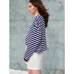 [쏘리투머치러브]Loose Fit Drop Shoulder Stripe T-shirt_Blue