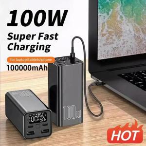 100W 초고속 충전 야외 배터리 W 대용량 100000mAh  휴대폰  220V