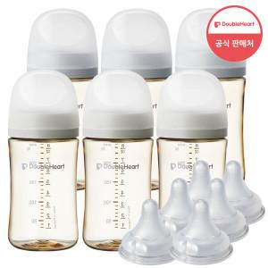 [더블하트] 3세대 240ml 모먼트 트윈팩 3개(젖병6개)+젖꼭지 6개