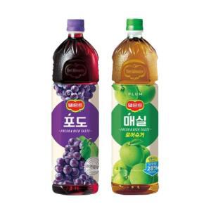 [한번에먹자] 델몬트 1.5L 과즙음료 2종 / 포도 3개 + 매실 3개 / 총 6개