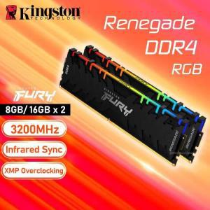 Kingston Fury-레니게이드 RGB 메모리 DDR4 8GB 16G 3200MHz PC RAM 메모리, 인텔 AMD 데스크탑 1.2V DIMM