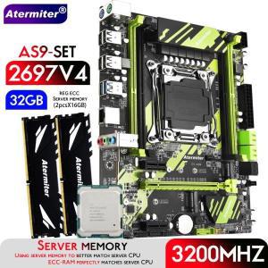 Atermiter 마더보드 세트, X99 AS9 D4, Xeon E5 2697 V4 CPU, LGA 2011-3, X 16GB = 32GB, 3200MHz DDR4 RE