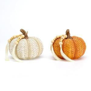 Valery Madelyn Pumpkins Decorations for Home Set of 2 Rattan Pumpkins Decor Resin Boho Figurines for