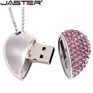 JASTER 금속 다이아몬드 러브 하트 모양 USB 플래시 드라이브 체인 포함, 목걸이 메모리 스틱, 4GB,