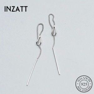 INZATT 925 스털링 실버 6.3cm 긴 술 체인 스티커 바 댕글 귀걸이 주얼리 결혼 선물