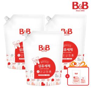 [비앤비] 세제 베이비파우더향1500ml 리필형 3입+증정품(800ml 유연제1입/50ml 유연제 1입)