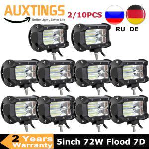 LED 작업등 바, 72W, 2/10 개, 12V/24V, 운전 램프, 7D 플러드, 오프로드 자동, 4WD, 4x4, UAZ, SUV, ATV,