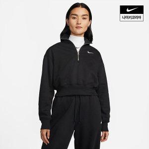 [매장정품] 나이키 NIKE 스포츠웨어 피닉스 플리스 여성 오버사이즈 하프집 크롭 스?셔츠 DQ5768-010