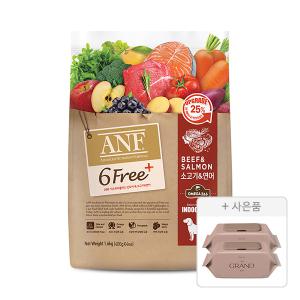 ANF 6free 플러스 인도어 독 소고기 연어, 1.6kg, 1개 + 물티슈 70매, 2개