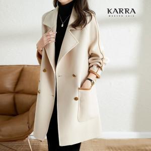 [하프클럽/]KARRA (77까지)에코레더배색더블버튼코트_A3F0731