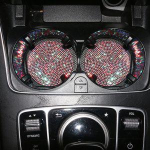 2PCS Diamond Car Accessories Coaster Water Cup Slot Non-Slip Mat Silica Gel Pad Holder Gadget Bling