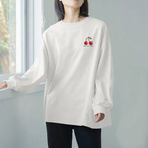 스타일아유 여성용 가을 겨울 260g 순면 티셔츠 체리 자체제작 긴팔 오버핏 맨투맨 M~3XL TS2226