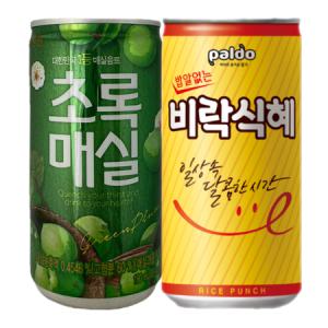 웅진 초록 매실+ 팔도 밥알없는 비락식혜 180ml 각30캔 총60캔 매실/과일음료/미니캔/식혜