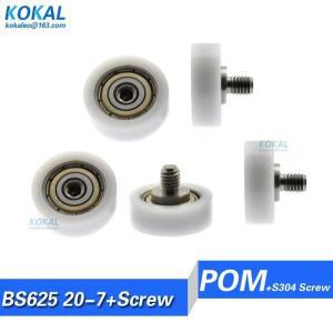 [F0520-7] 1PCS sus304 스크류 샤프트 625ZZ 베어링 코팅 POM 플랫 타입 화이트 휠 롤러 직경 20mm 2cm BS6