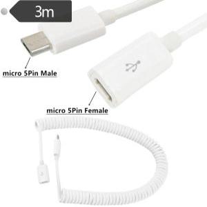 코일 마이크로 USB B 수 암 MF 연장 충전 나선형 케이블 코드 10Ft 3M