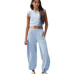 Hixiaohe Womens Fashion 2 Piece Outfits Crop Tops Wide Leg Pants Tracksuit Lounge Set Workout Sets f