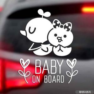 자동차스티커 BABY ON BOARD 월계수여아 화이트시트지