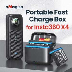 AMagisn 배터리 고속 충전 케이스, 휴대용 보관함 충전기, 액션 카메라 액세서리, Insta360 X4